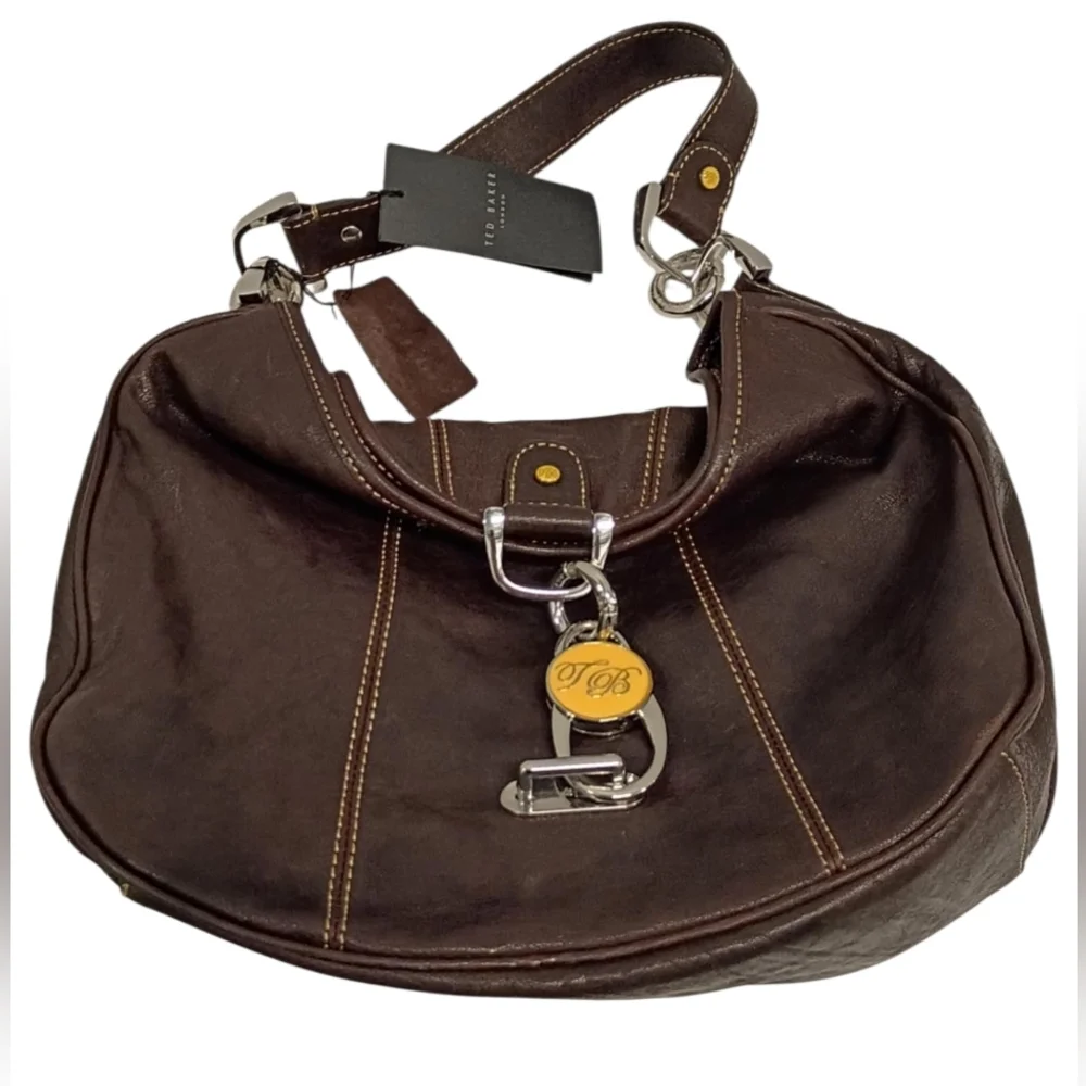 NWT Ted Baker Dog Clip Chocolate Leatjer‎ Shoulder Bag